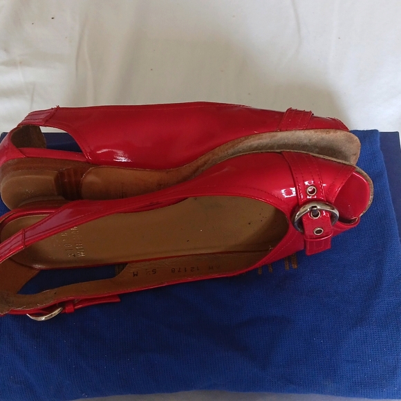 Stuart Weitzman red peeptoe flat.5.5,patent leather - Picture 5 of 7
